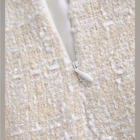 Cider Cream Fit and Flare Bell Sleeve Tweed Dress - Picture 3 of 4